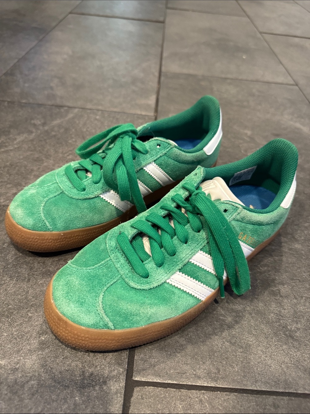 adidas Green Suede Sneakers with White Stripes